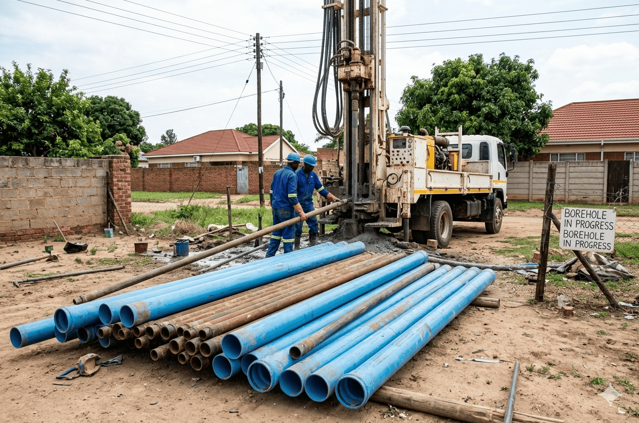Borehole drilling site in Harare, Zimbabwe - Apex Drilling professional equipment